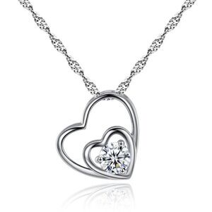 *BRONWYN* Silver x Zircon Double Heart Necklace